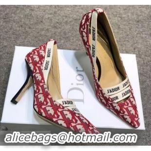 Grade Dior Heel 9.5cm J'Adior And Double Ribbon Pumps In Obliuqe Jacquard Canvas D2203 Red 2019