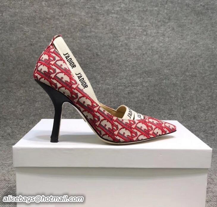 Grade Dior Heel 9.5cm J'Adior And Double Ribbon Pumps In Obliuqe Jacquard Canvas D2203 Red 2019