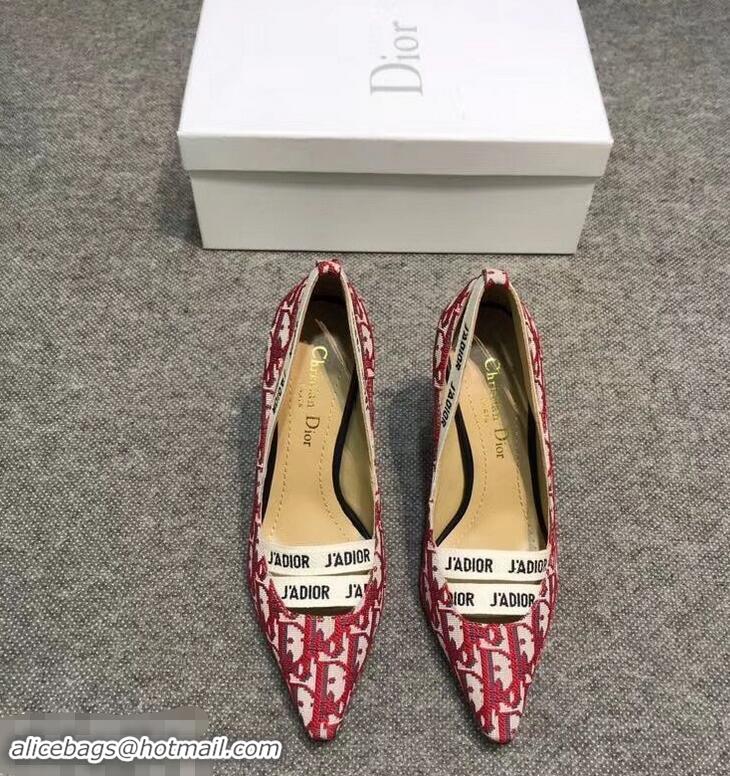 Grade Dior Heel 9.5cm J'Adior And Double Ribbon Pumps In Obliuqe Jacquard Canvas D2203 Red 2019