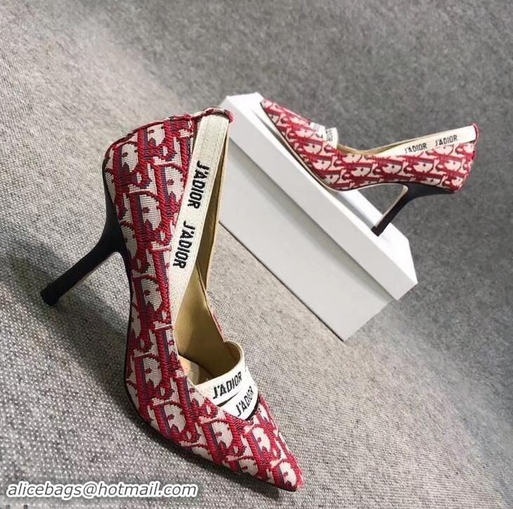 Grade Dior Heel 9.5cm J'Adior And Double Ribbon Pumps In Obliuqe Jacquard Canvas D2203 Red 2019