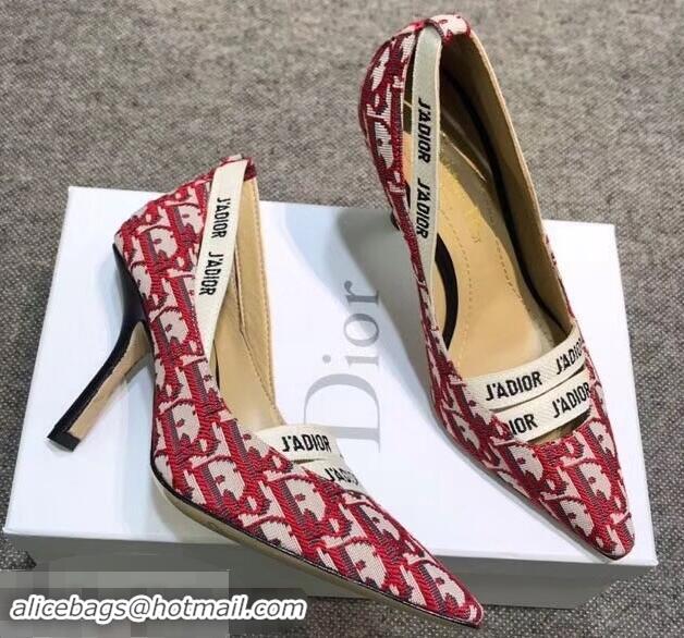 Grade Dior Heel 9.5cm J'Adior And Double Ribbon Pumps In Obliuqe Jacquard Canvas D2203 Red 2019