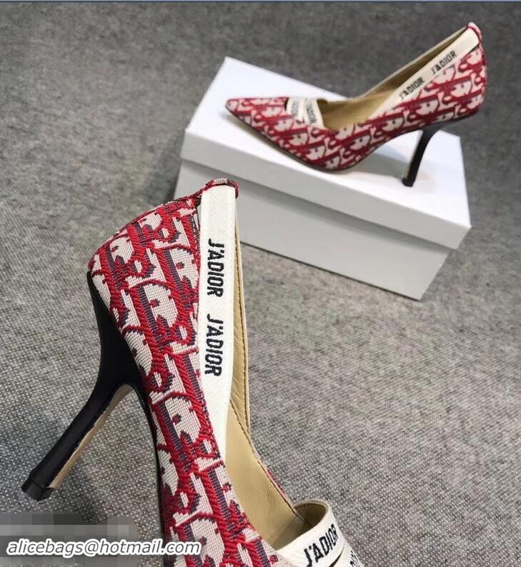 Grade Dior Heel 9.5cm J'Adior And Double Ribbon Pumps In Obliuqe Jacquard Canvas D2203 Red 2019