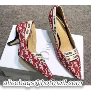 Low Cost Dior Heel 6.5cm J'Adior And Double Ribbon Pumps In Obliuqe Jacquard Canvas D2204 Red 2019