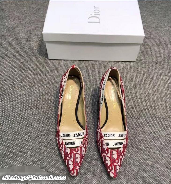 Low Cost Dior Heel 6.5cm J'Adior And Double Ribbon Pumps In Obliuqe Jacquard Canvas D2204 Red 2019