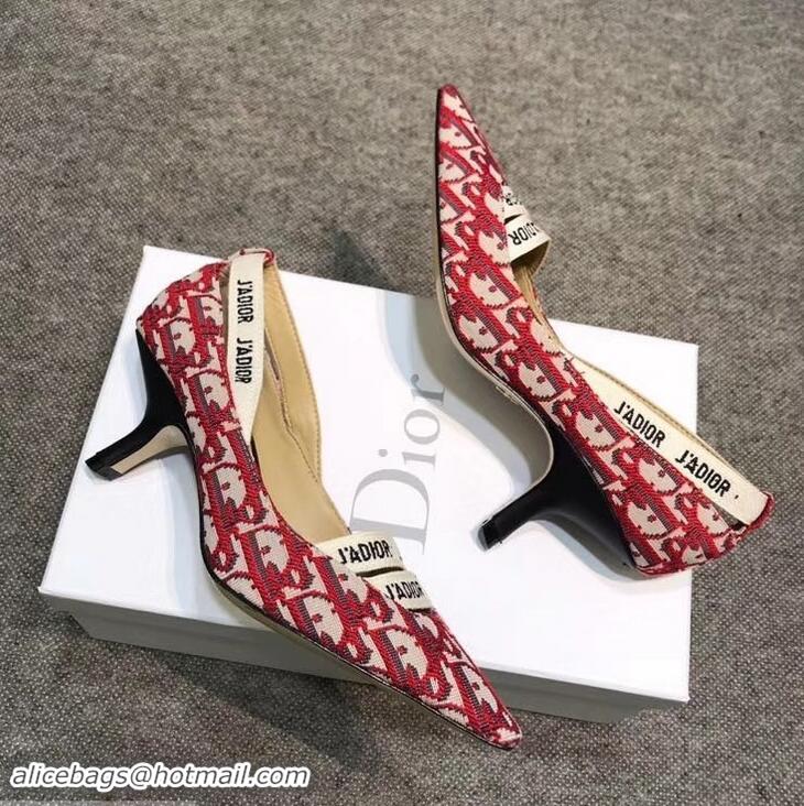 Low Cost Dior Heel 6.5cm J'Adior And Double Ribbon Pumps In Obliuqe Jacquard Canvas D2204 Red 2019