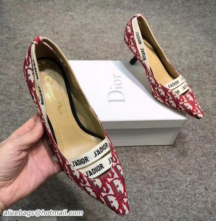 Low Cost Dior Heel 6.5cm J'Adior And Double Ribbon Pumps In Obliuqe Jacquard Canvas D2204 Red 2019