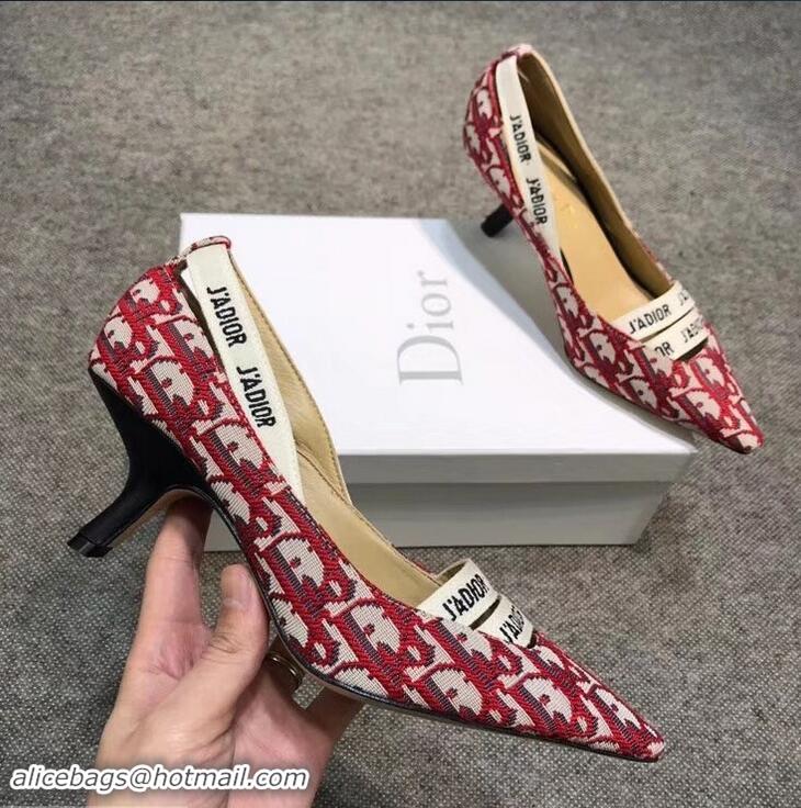 Low Cost Dior Heel 6.5cm J'Adior And Double Ribbon Pumps In Obliuqe Jacquard Canvas D2204 Red 2019