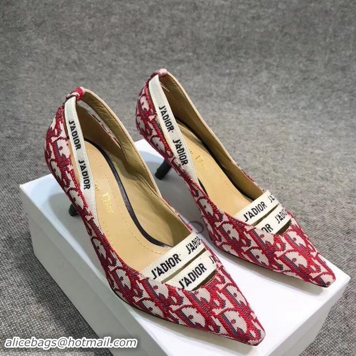 Low Cost Dior Heel 6.5cm J'Adior And Double Ribbon Pumps In Obliuqe Jacquard Canvas D2204 Red 2019