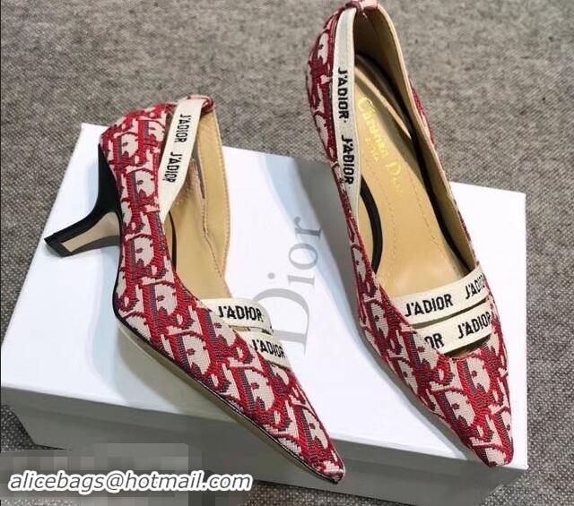 Low Cost Dior Heel 6.5cm J'Adior And Double Ribbon Pumps In Obliuqe Jacquard Canvas D2204 Red 2019