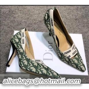 Low Price Dior Heel 9.5cm J'Adior And Double Ribbon Pumps In Obliuqe Jacquard Canvas D2205 Green 2019