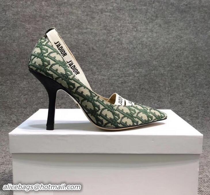 Low Price Dior Heel 9.5cm J'Adior And Double Ribbon Pumps In Obliuqe Jacquard Canvas D2205 Green 2019