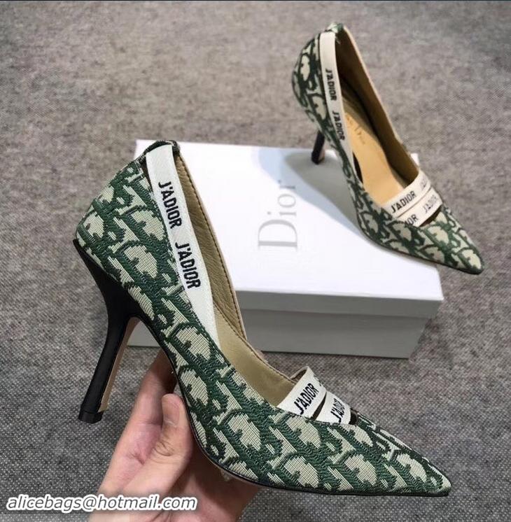 Low Price Dior Heel 9.5cm J'Adior And Double Ribbon Pumps In Obliuqe Jacquard Canvas D2205 Green 2019