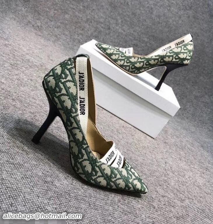 Low Price Dior Heel 9.5cm J'Adior And Double Ribbon Pumps In Obliuqe Jacquard Canvas D2205 Green 2019