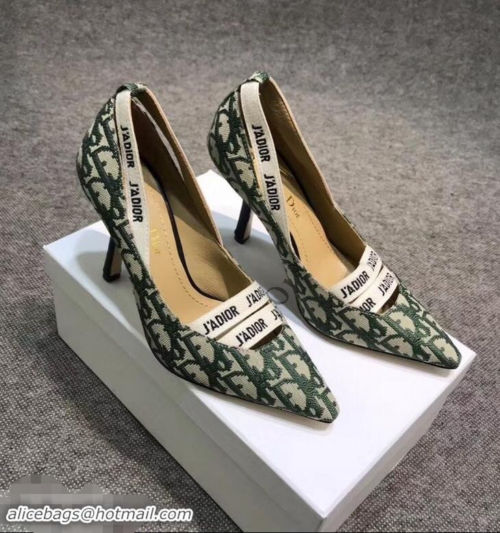 Low Price Dior Heel 9.5cm J'Adior And Double Ribbon Pumps In Obliuqe Jacquard Canvas D2205 Green 2019