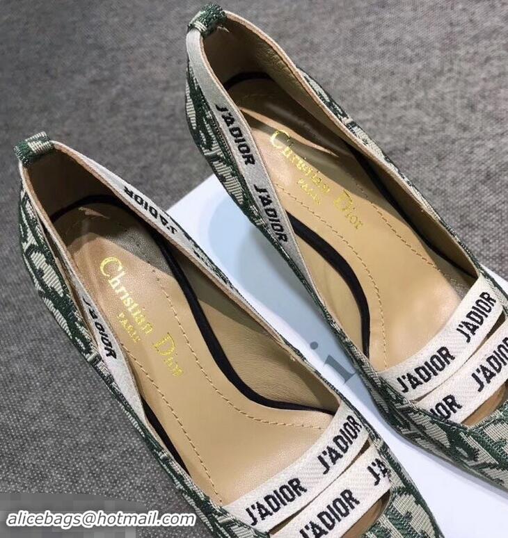 Low Price Dior Heel 9.5cm J'Adior And Double Ribbon Pumps In Obliuqe Jacquard Canvas D2205 Green 2019