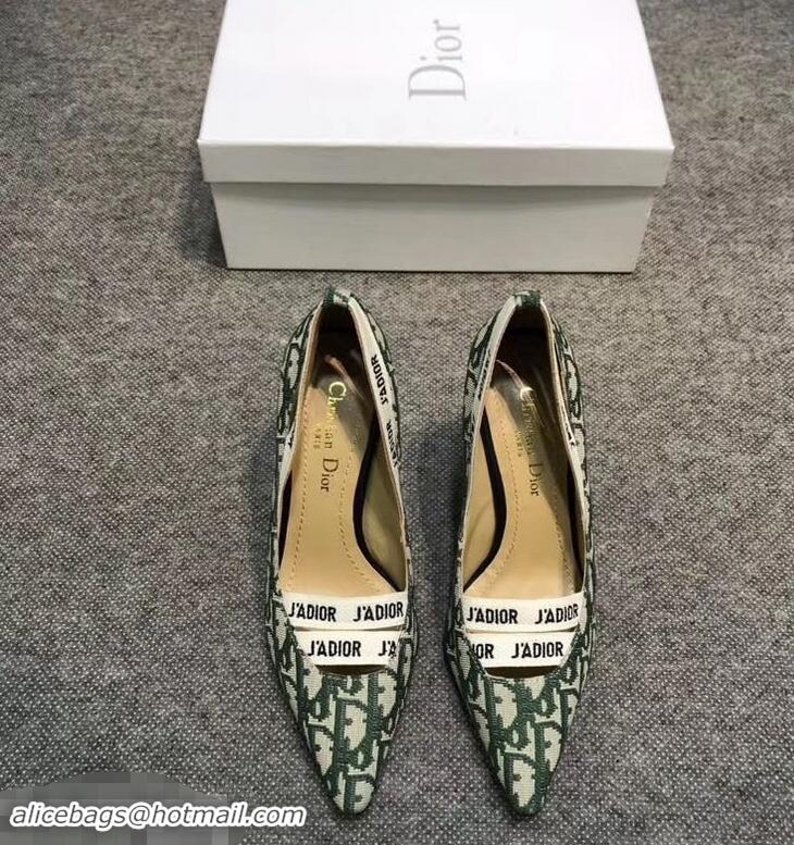 Low Price Dior Heel 9.5cm J'Adior And Double Ribbon Pumps In Obliuqe Jacquard Canvas D2205 Green 2019