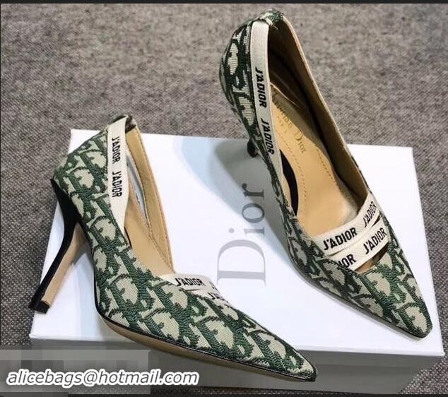 Low Price Dior Heel 9.5cm J'Adior And Double Ribbon Pumps In Obliuqe Jacquard Canvas D2205 Green 2019