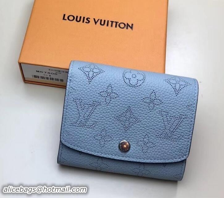 Particularly Louis Vuitton Mahina Leather Iris Compact Wallet M67406 Bleu Horizon Pumpkin 2019