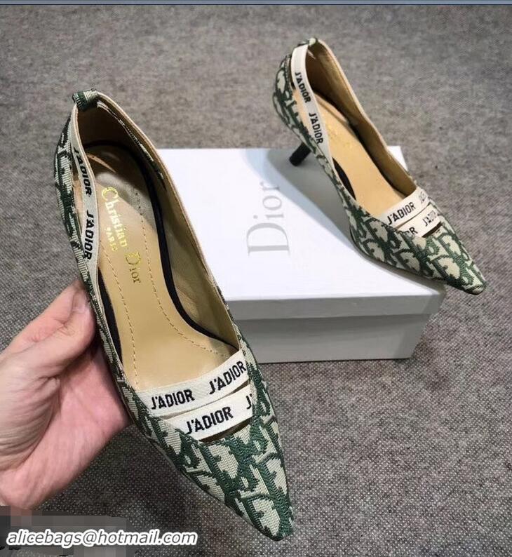 Discount Dior Heel 6.5cm J'Adior And Double Ribbon Pumps In Obliuqe Jacquard Canvas D2206 Green 2019