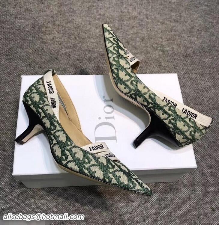 Discount Dior Heel 6.5cm J'Adior And Double Ribbon Pumps In Obliuqe Jacquard Canvas D2206 Green 2019