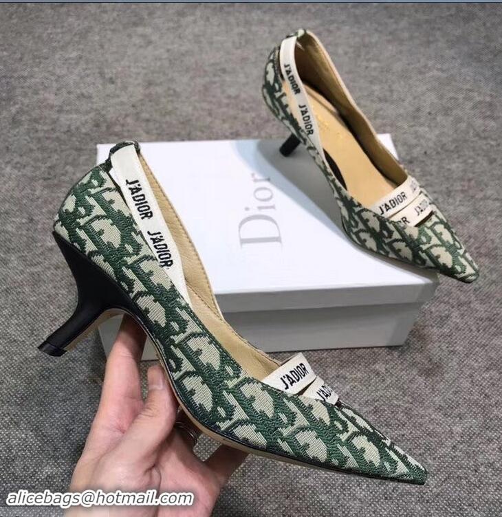 Discount Dior Heel 6.5cm J'Adior And Double Ribbon Pumps In Obliuqe Jacquard Canvas D2206 Green 2019