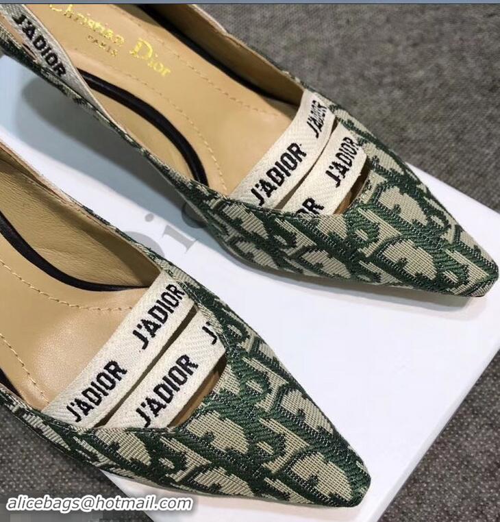 Discount Dior Heel 6.5cm J'Adior And Double Ribbon Pumps In Obliuqe Jacquard Canvas D2206 Green 2019