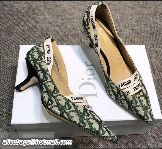 Discount Dior Heel 6.5cm J'Adior And Double Ribbon Pumps In Obliuqe Jacquard Canvas D2206 Green 2019