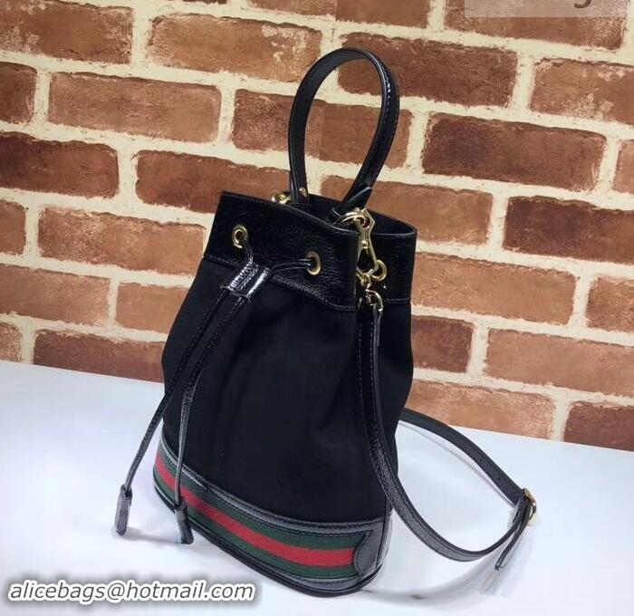 Best Imitation Gucci Ophidia Web Suede Small Bucket Top Handle Bag 550621 Black