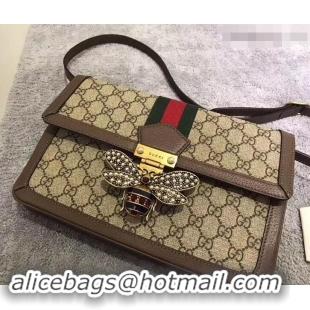 Unique Discount Gucci Queen Margaret Metal Bee Web GG Supreme Medium Shoulder Bag 524356 coffee 2018