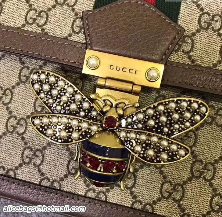 Unique Discount Gucci Queen Margaret Metal Bee Web GG Supreme Medium Shoulder Bag 524356 coffee 2018