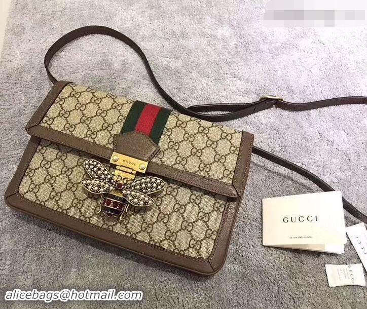 Unique Discount Gucci Queen Margaret Metal Bee Web GG Supreme Medium Shoulder Bag 524356 coffee 2018