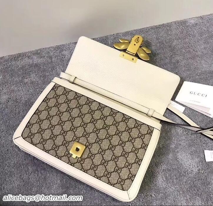 Top Grade Gucci Queen Margaret Metal Bee Web GG Supreme Medium Shoulder Bag 524356 white