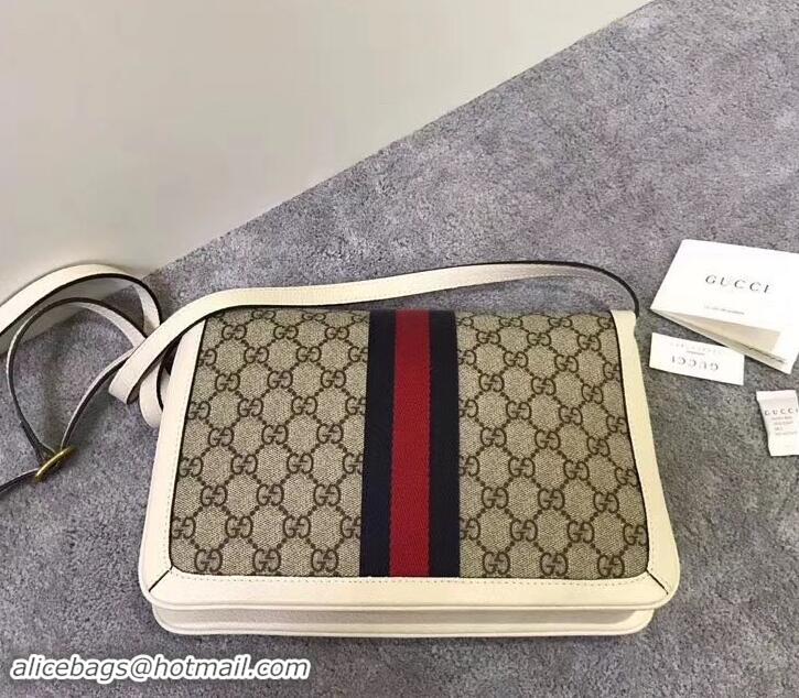 Top Grade Gucci Queen Margaret Metal Bee Web GG Supreme Medium Shoulder Bag 524356 white