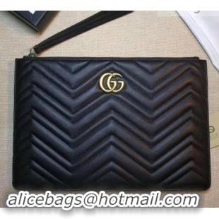 Most Popular Gucci GG Marmont Leather Pouch Clutch Bag 476440 Black