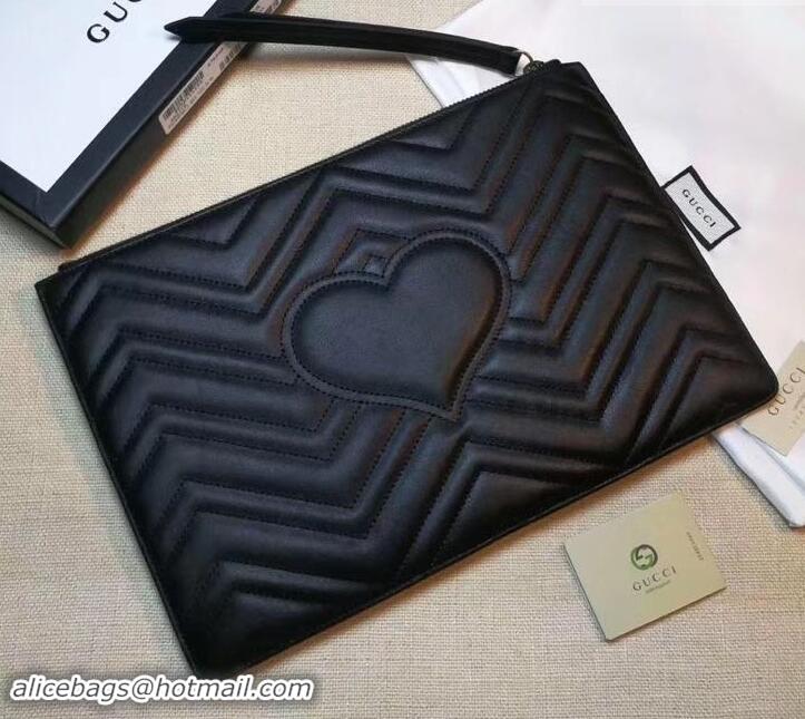 Most Popular Gucci GG Marmont Leather Pouch Clutch Bag 476440 Black