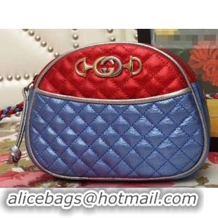 Durable Faux Gucci Laminated Leather Small Bag 510388 Metallic Red/Blue 2019