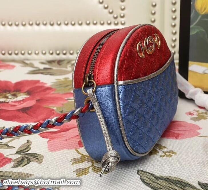 Durable Faux Gucci Laminated Leather Small Bag 510388 Metallic Red/Blue 2019