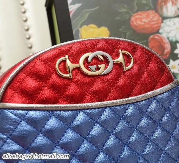 Durable Faux Gucci Laminated Leather Small Bag 510388 Metallic Red/Blue 2019