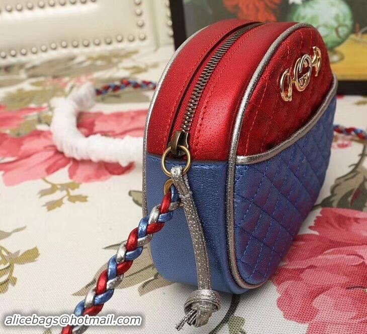 Durable Faux Gucci Laminated Leather Small Bag 510388 Metallic Red/Blue 2019