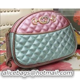 New Fashion Gucci Laminated Leather Small Bag 510388 Metallic Pink/Green 2019