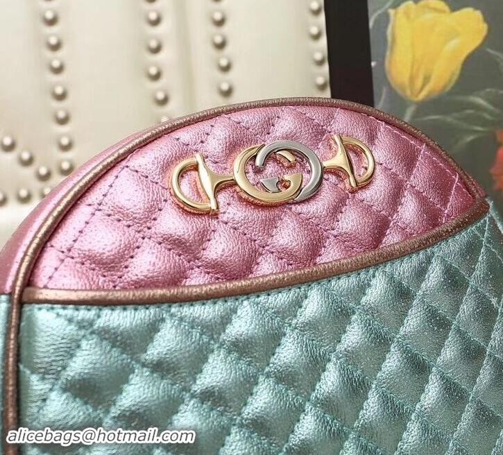 New Fashion Gucci Laminated Leather Small Bag 510388 Metallic Pink/Green 2019