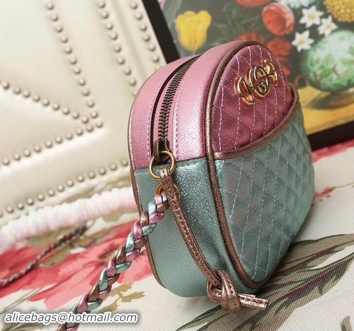 New Fashion Gucci Laminated Leather Small Bag 510388 Metallic Pink/Green 2019