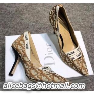 Low Cost Dior Heel 9.5cm J'Adior And Double Ribbon Pumps In Obliuqe Jacquard Canvas D2207 Brown 2019