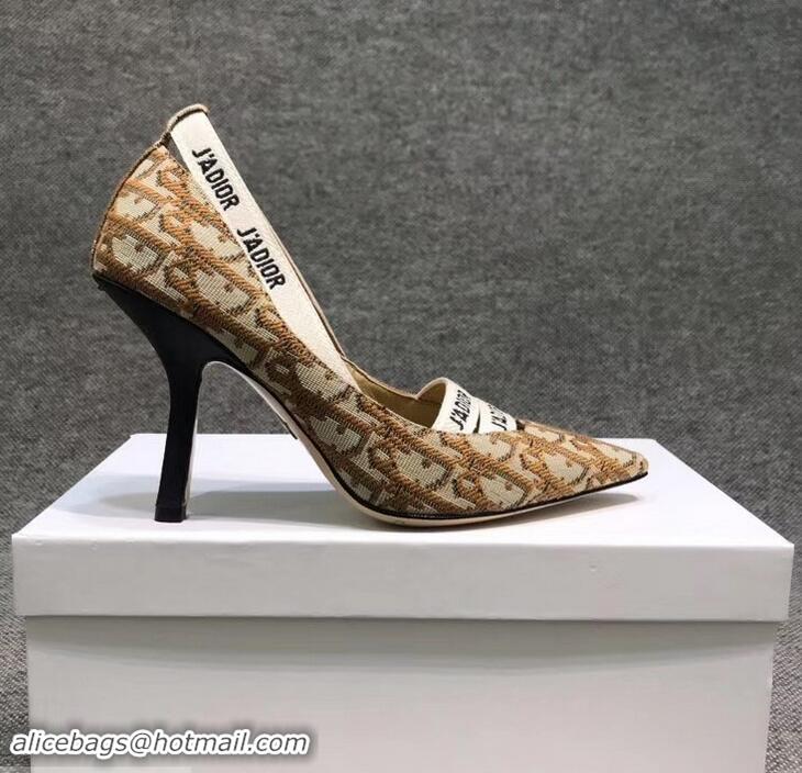 Low Cost Dior Heel 9.5cm J'Adior And Double Ribbon Pumps In Obliuqe Jacquard Canvas D2207 Brown 2019