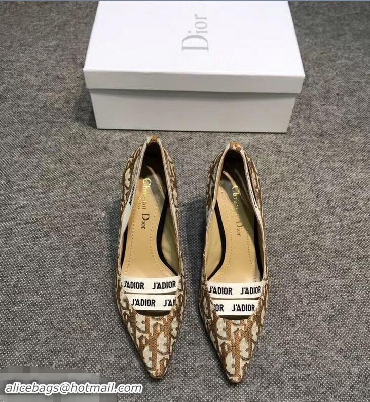 Low Cost Dior Heel 9.5cm J'Adior And Double Ribbon Pumps In Obliuqe Jacquard Canvas D2207 Brown 2019