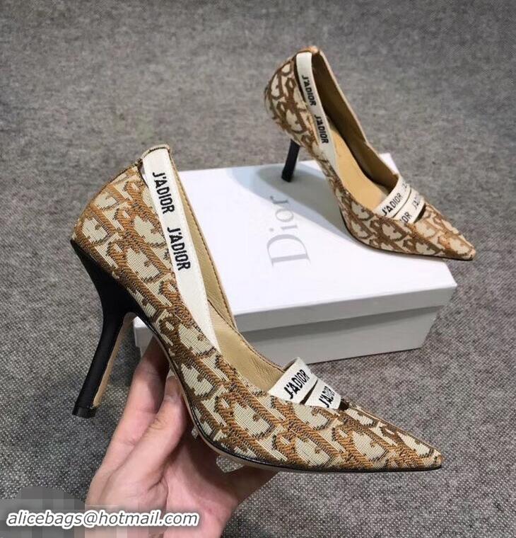 Low Cost Dior Heel 9.5cm J'Adior And Double Ribbon Pumps In Obliuqe Jacquard Canvas D2207 Brown 2019