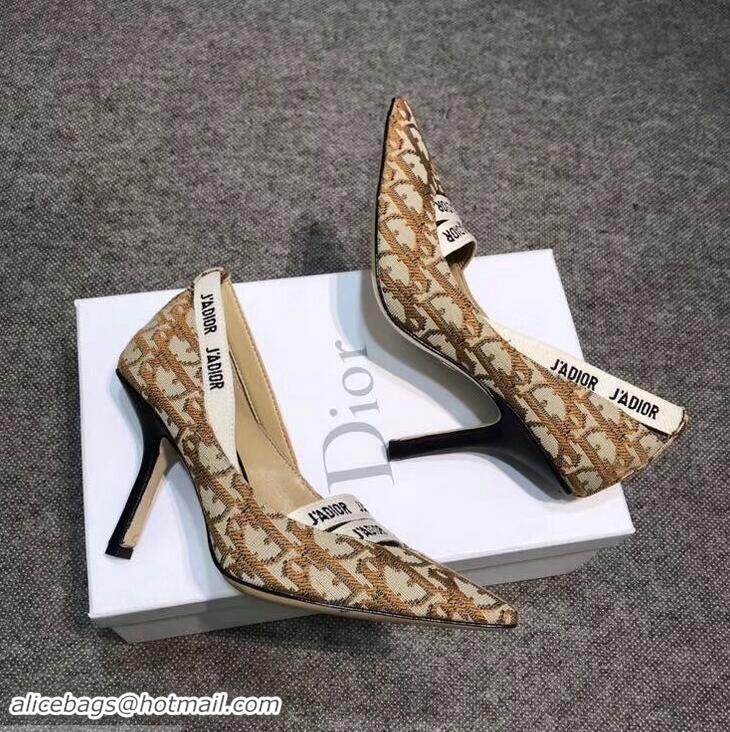 Low Cost Dior Heel 9.5cm J'Adior And Double Ribbon Pumps In Obliuqe Jacquard Canvas D2207 Brown 2019