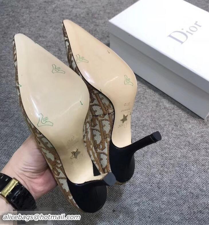 Low Cost Dior Heel 9.5cm J'Adior And Double Ribbon Pumps In Obliuqe Jacquard Canvas D2207 Brown 2019