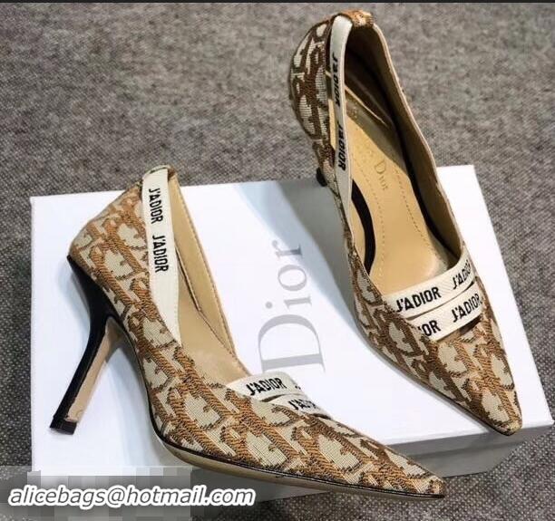 Low Cost Dior Heel 9.5cm J'Adior And Double Ribbon Pumps In Obliuqe Jacquard Canvas D2207 Brown 2019