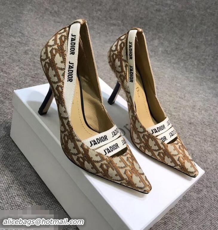 Low Cost Dior Heel 9.5cm J'Adior And Double Ribbon Pumps In Obliuqe Jacquard Canvas D2207 Brown 2019